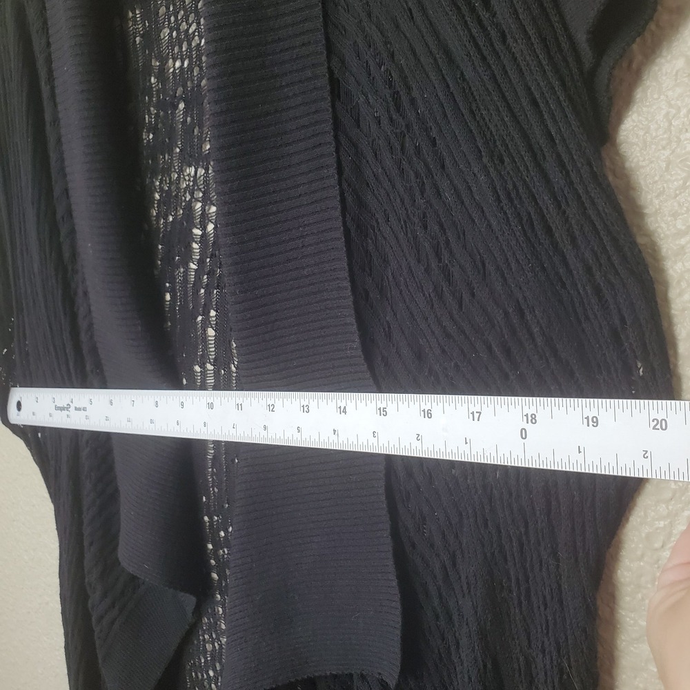DKNY JEANS women's black cardigan size M in translucent knit with short open sle - Picture 3 of 8